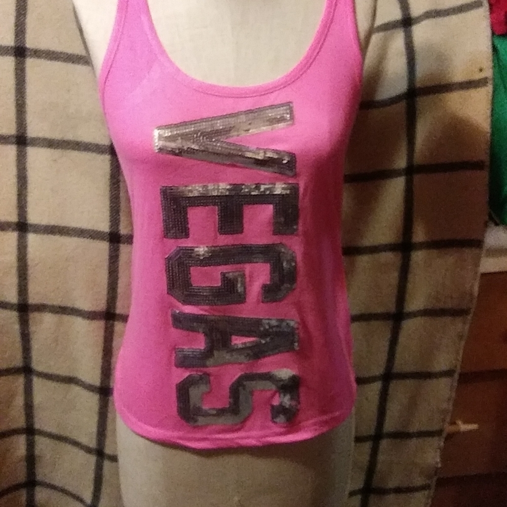 Sparkling neon pink Vegas muscle tee